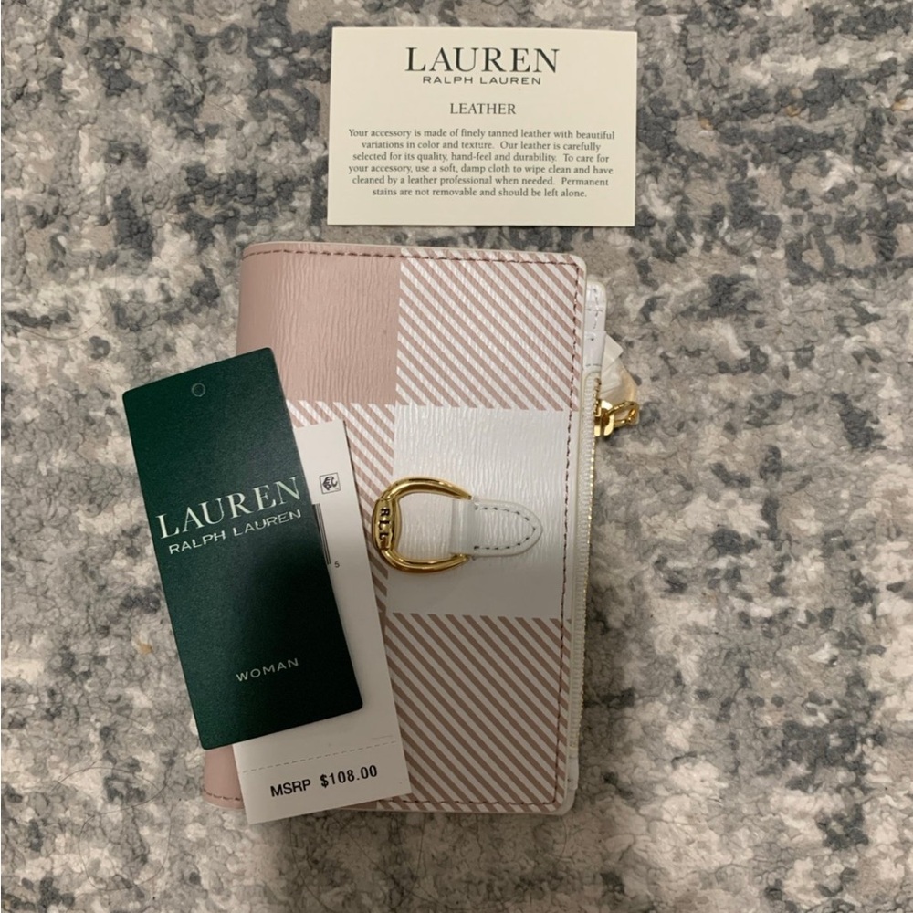 RALPH LAUREN Bennington Mini Leather Compact Wallet Black Gingham